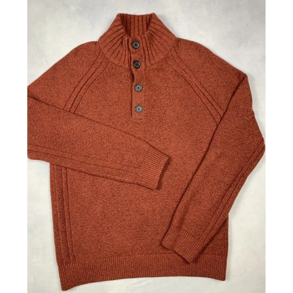 Banana‎ Republic Sweater Mens M Orange Shawl Collar Button Knit Pullover